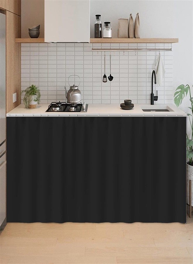 SK Studio Short Curtains for Kitchen, Privacy Cabinet Curtain Dust-Proof Window Shades Doorway Curtain for Closet Storage Room Black, 51.1" W x 27.6" H - Image 1